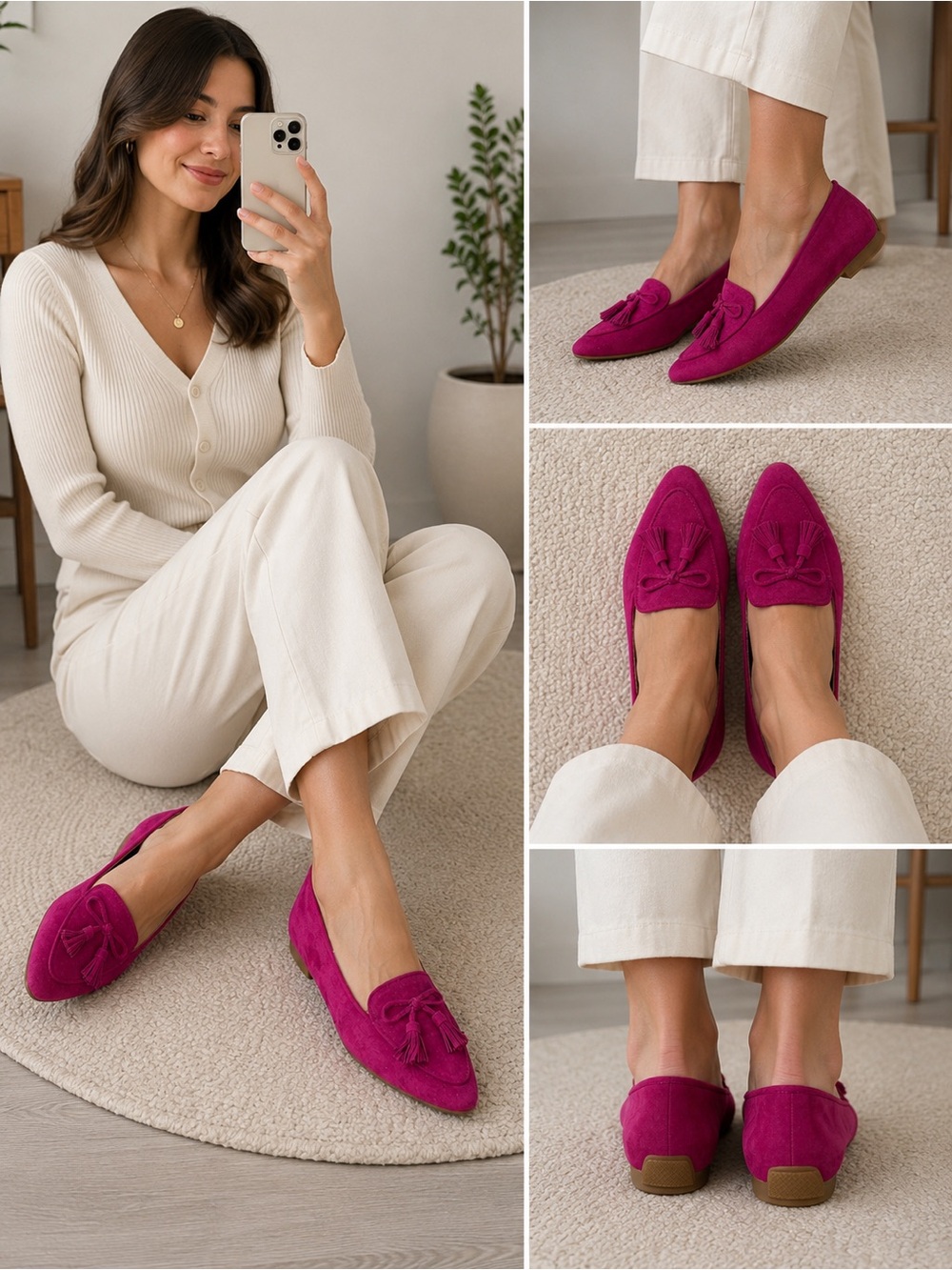 Talbots Fuchsia Suede Tassel Pointed Loafers